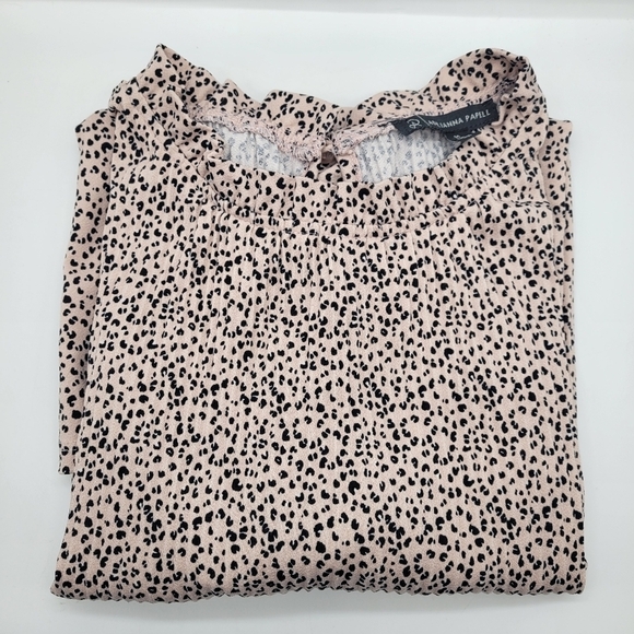 Adrianna Papell - Soft Pink Black Cheetah Stretch Ruffled Collar Top, Medium - Picture 12 of 12